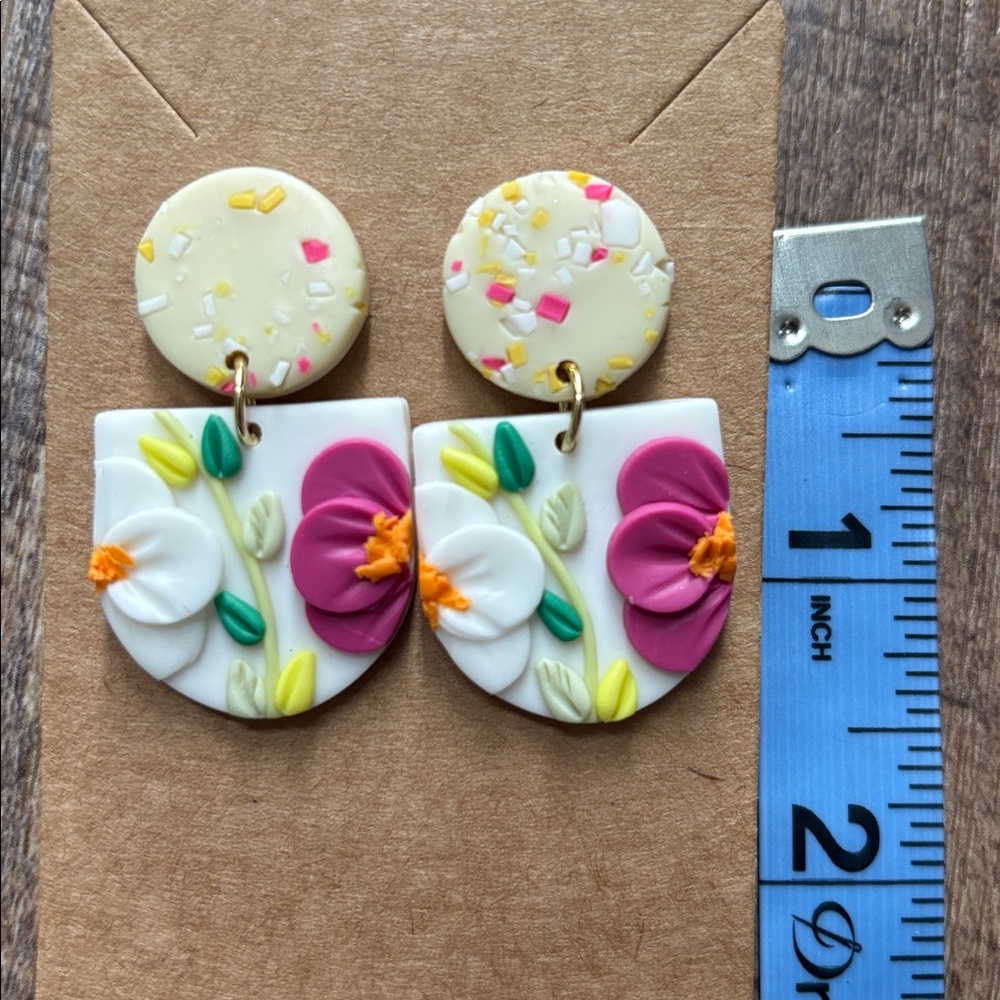 Versona Floral Earrings - Cream, Purple, Yellow - Picture 3 of 4